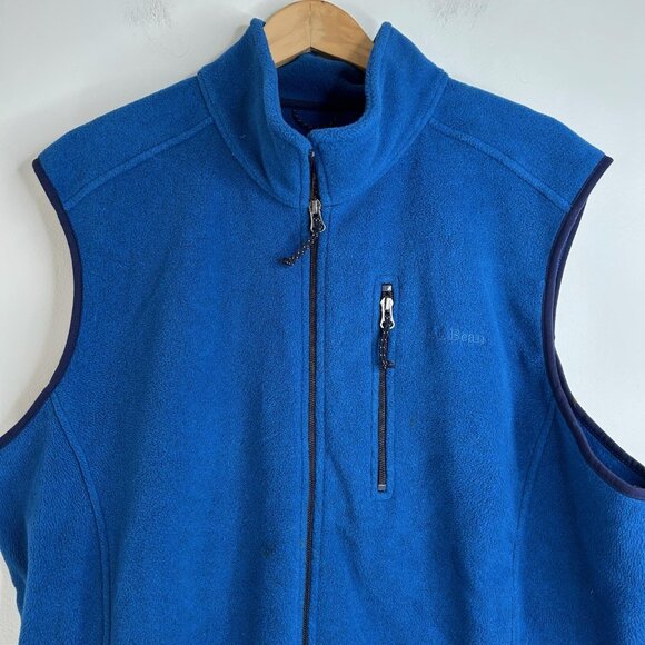 LL Bean Fleece Vest Mens XXL Tall Blue Full Zip Chest Pocket Outdoor Warm - Picture 2 of 8